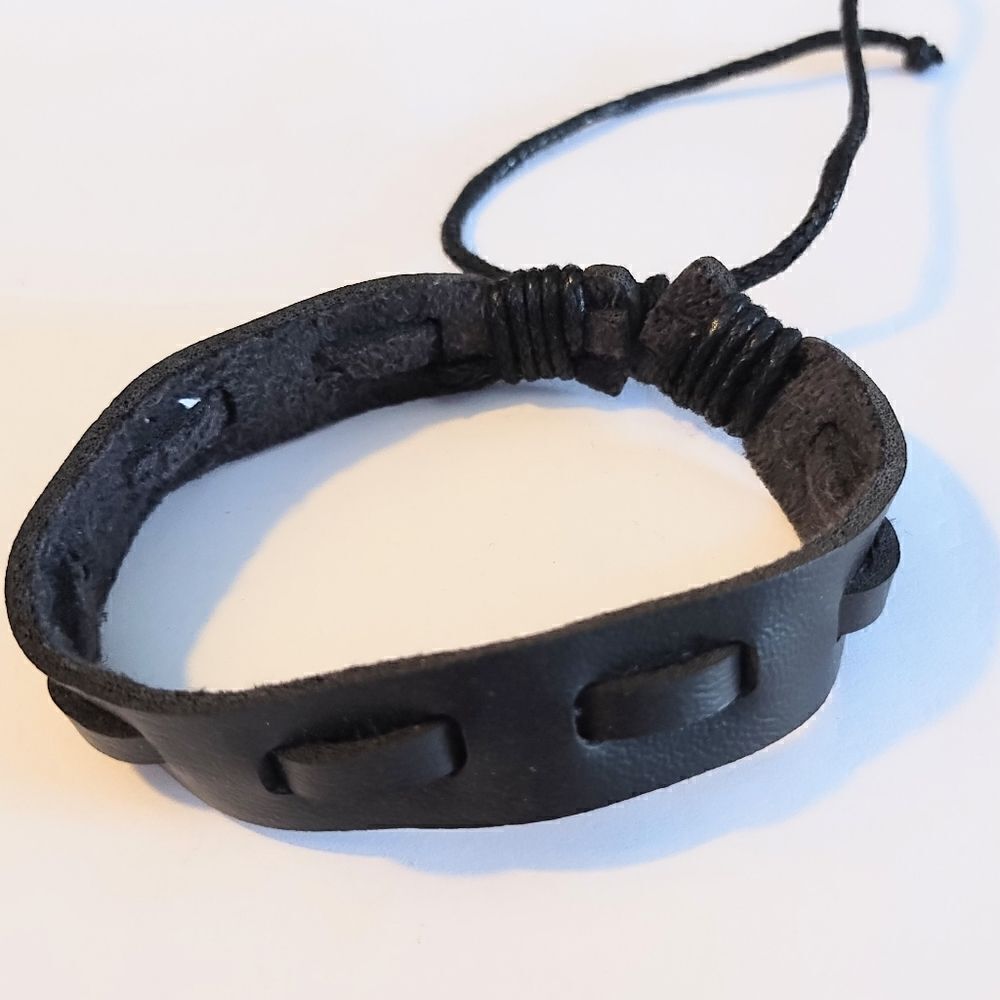 Men's bracelet‎ leather braided black new d54